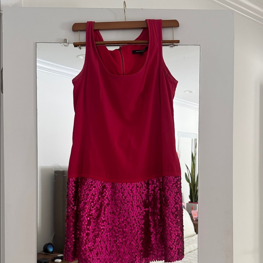 Nanette Lepore Fuchsia Tank Dress with Sequin Hem